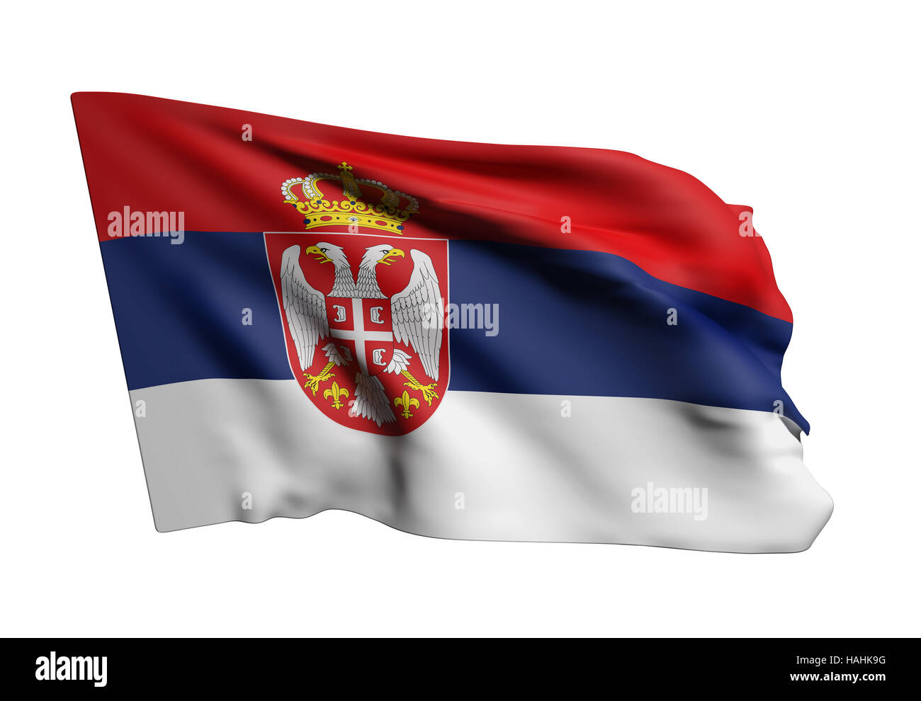 3d rendering of a Republic of Serbia flag waving on white background Stock Photo