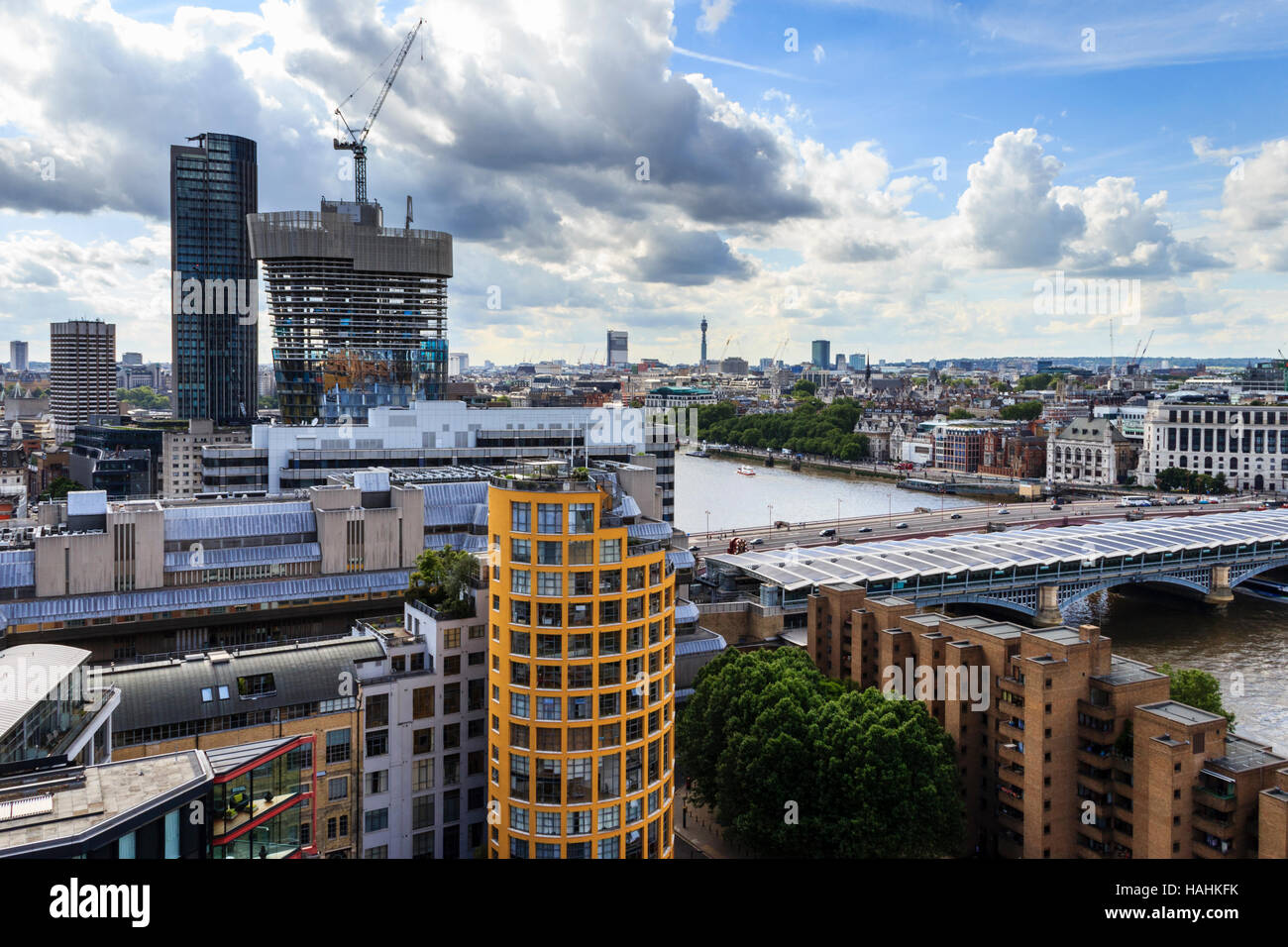 View over Blackfriars from the viewing gallery of Tate Modern, construction beginning on 'The Vase', Bankside, London, UK Stock Photo