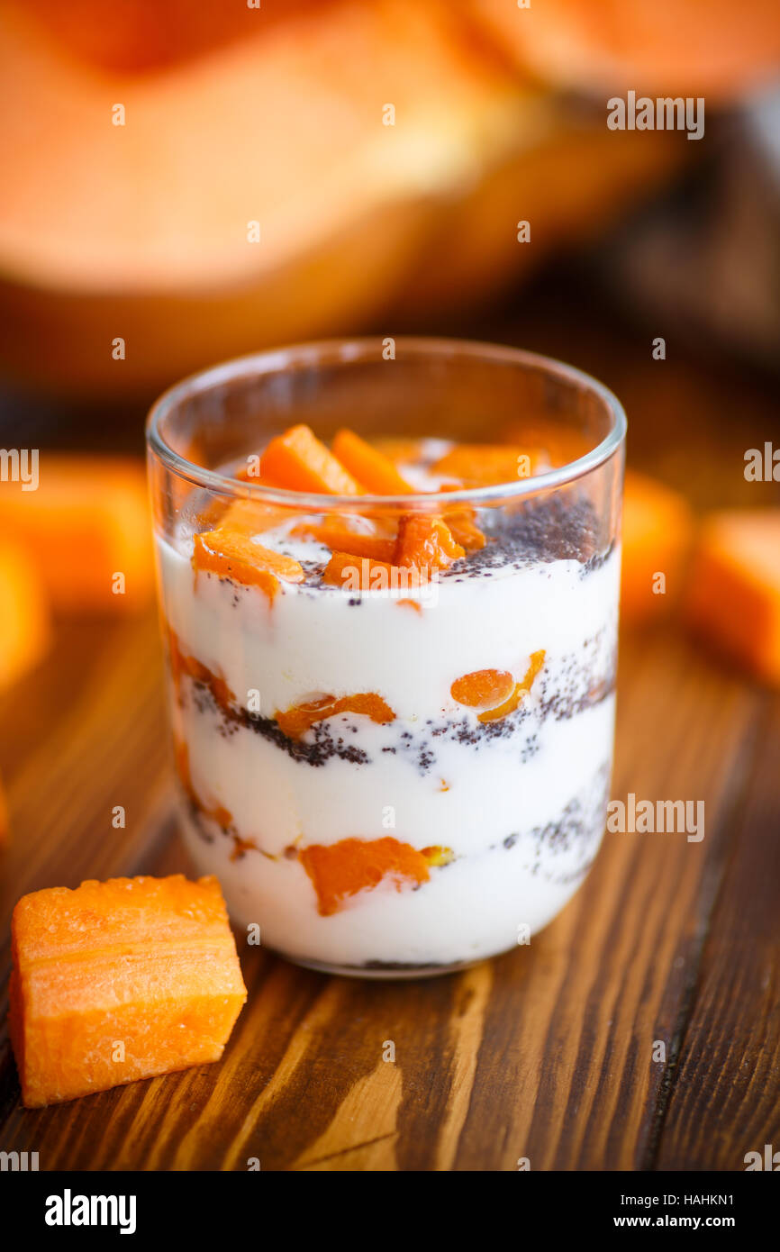 Greek yogurt with baked pumpkin Stock Photo Alamy