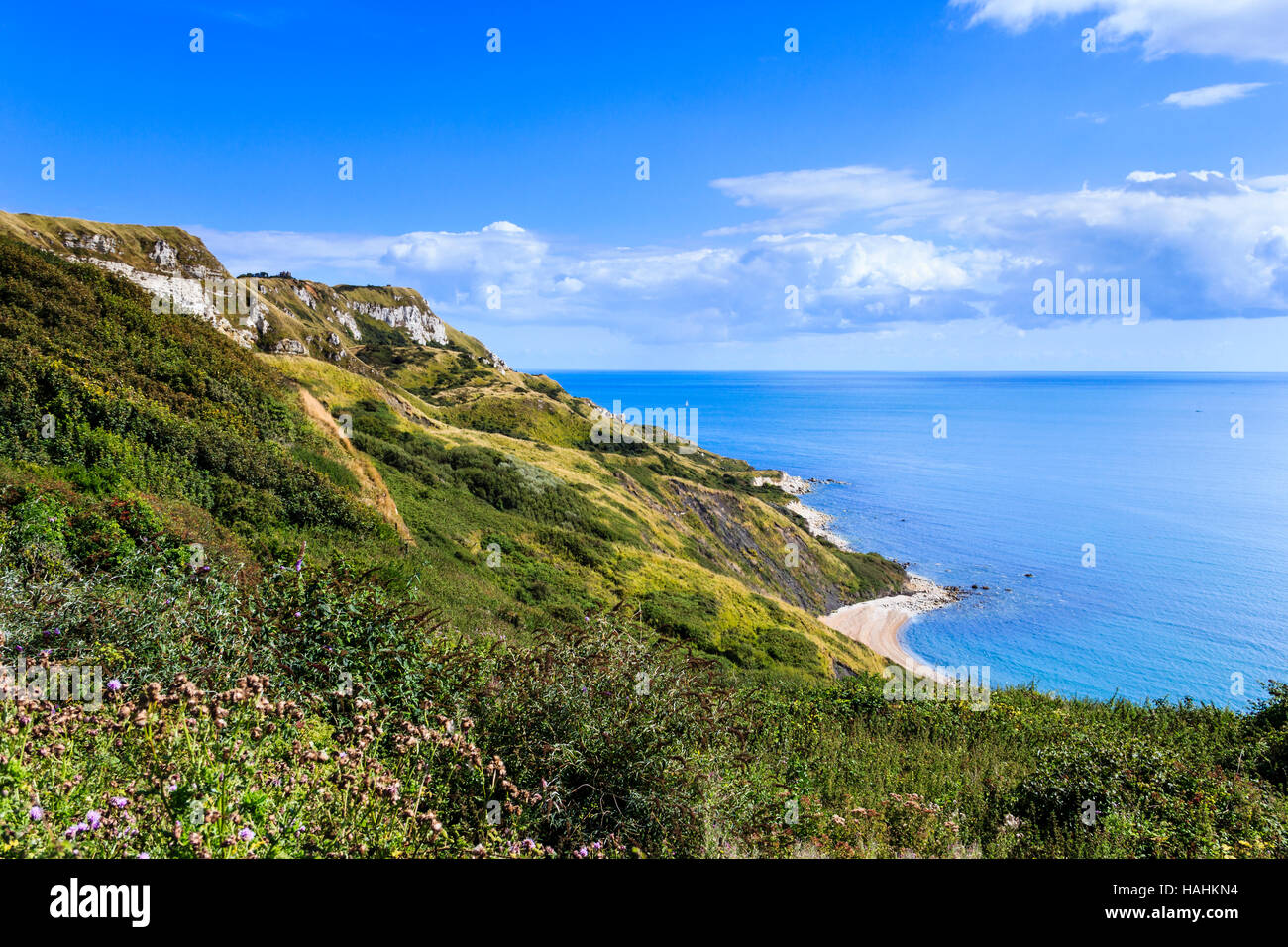 View of Ringstead Bay from the cliff top, Dorset, England, UK Stock
