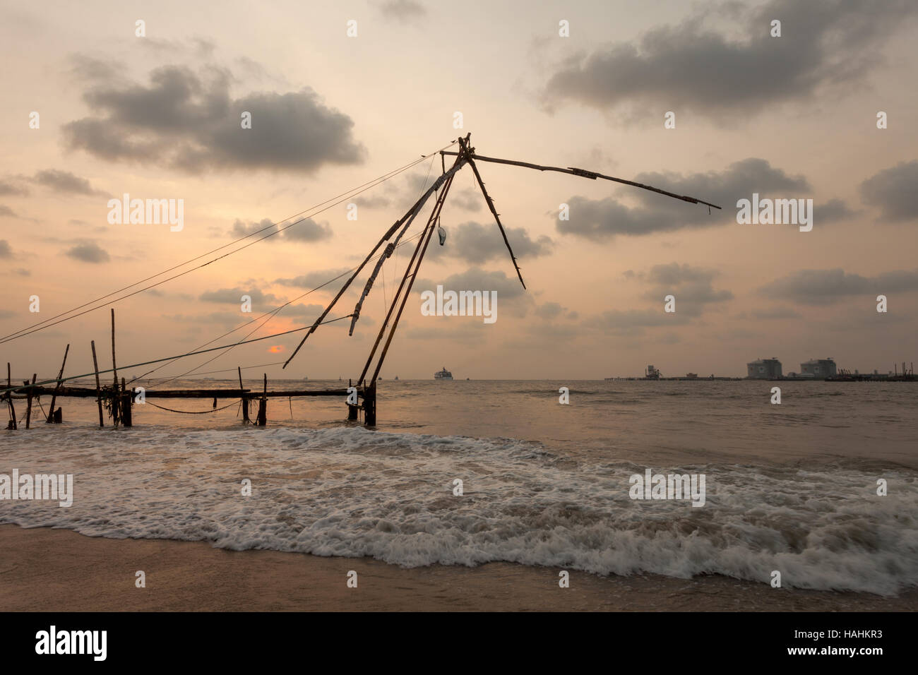 Chinese fishing nets in Kochi (Cochin) India Stock Photo