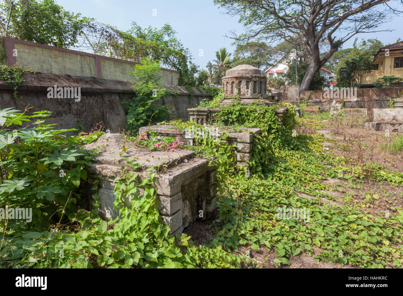 The Dutch cemetery, Kochi (Cochin), India,built in the style of the Dutch architecture of the time, is surrounded by walls and t Stock Photo