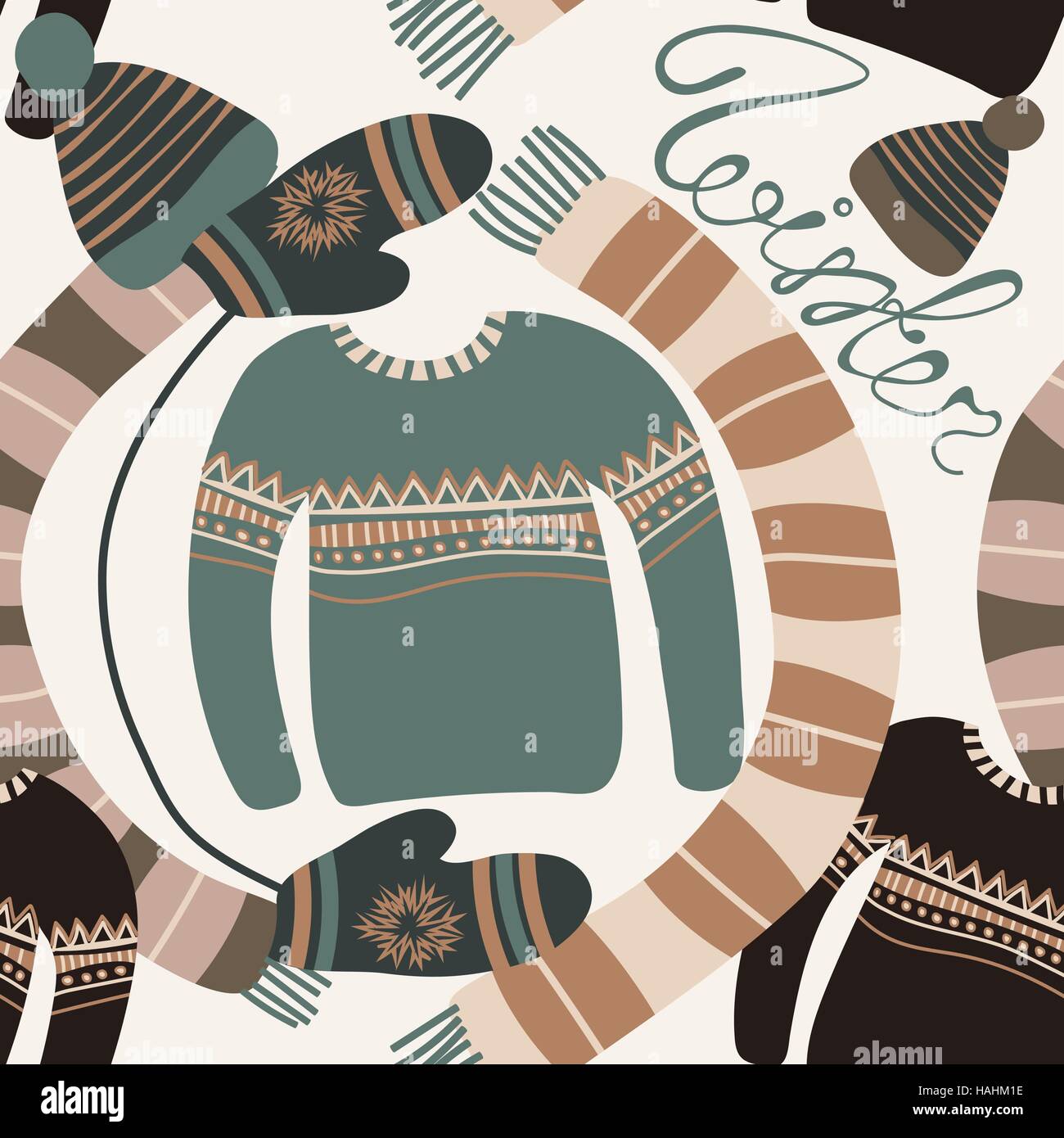 Seamless pattern with winter clothing. Warm woollies. Clothes for cold ...