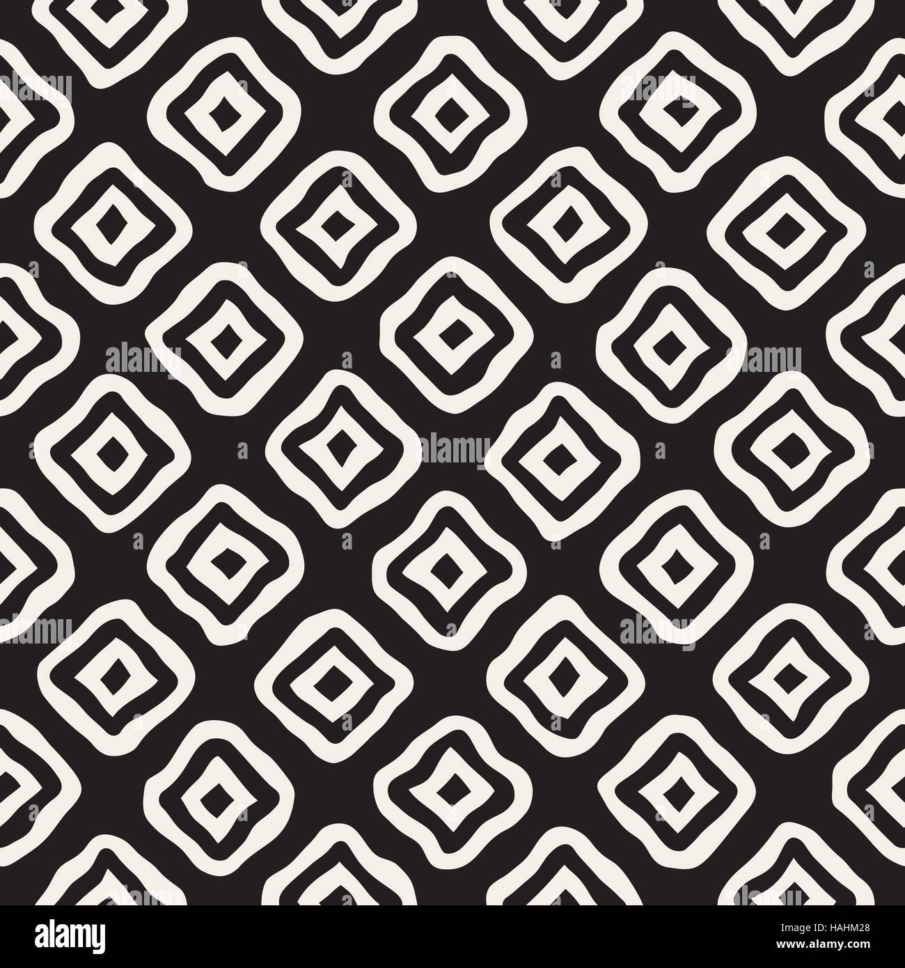 Vector Seamless Black and White Hand Drawn Rhombus Lines Pattern Stock ...