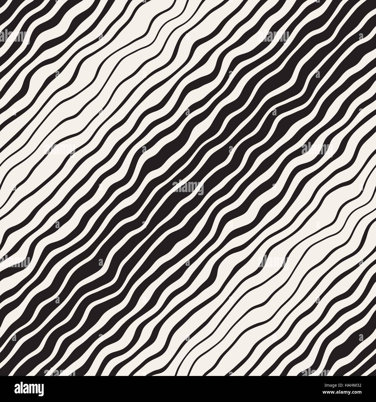 Vector Seamless Black and White Hand Drawn Diagonal Wavy Lines Pattern ...