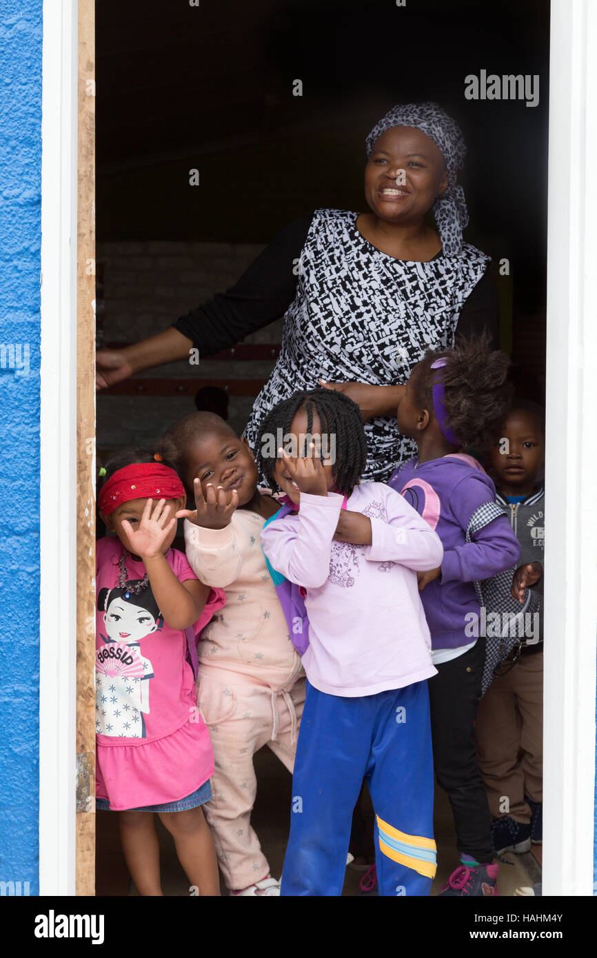 South African children and their nursery teacher, Imizamo Yethu