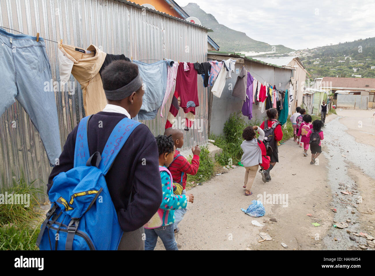 Street scene, Imizamo Yethu township, Hout Bay, Cape Town, South Africa Stock Photo