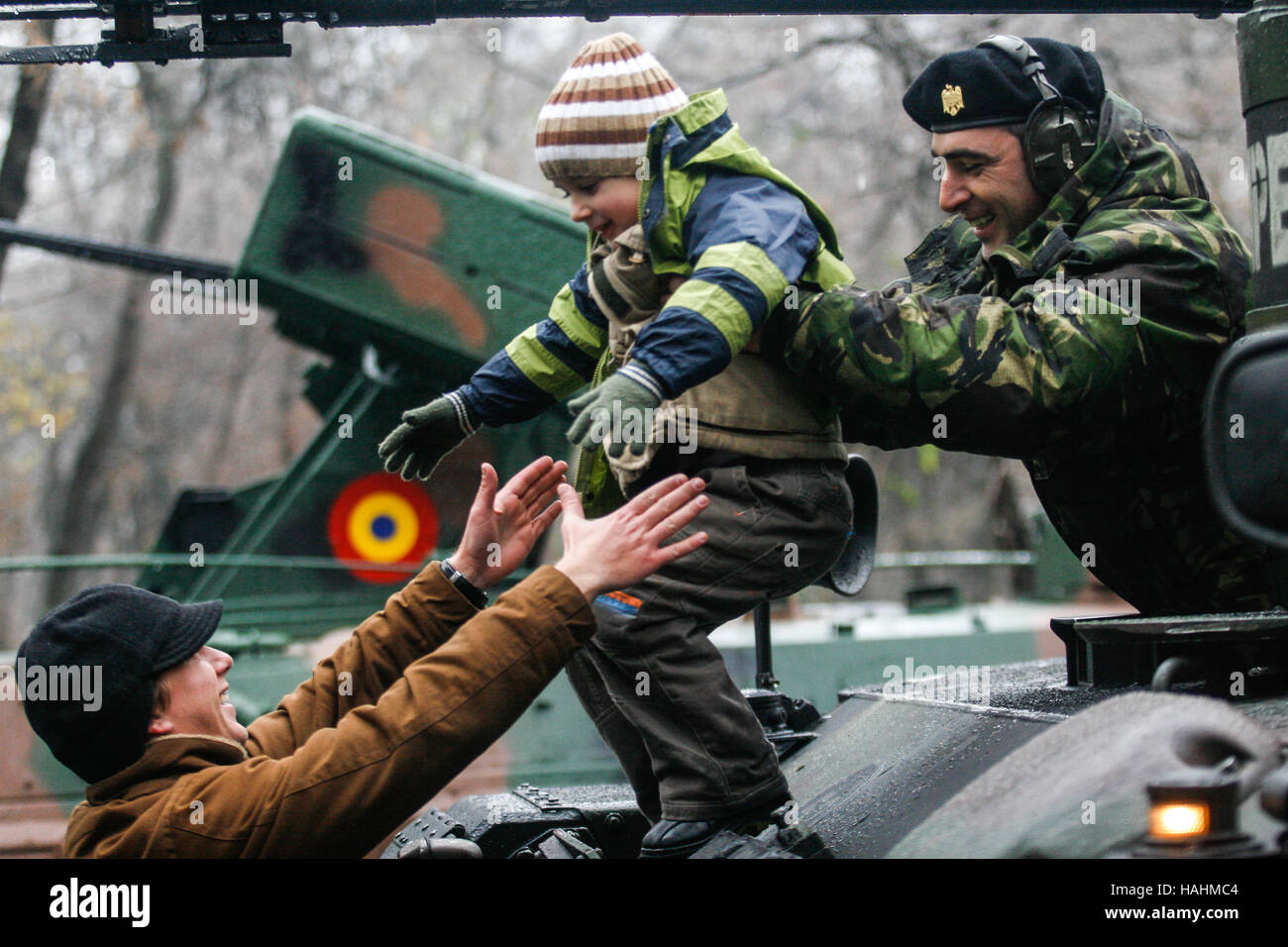 BUCHAREST, ROMANIA - DECEMBER 1, 2010: More than 3,000 soldiers and personnel from security agencies take part in the massive parades on National Day  Stock Photo