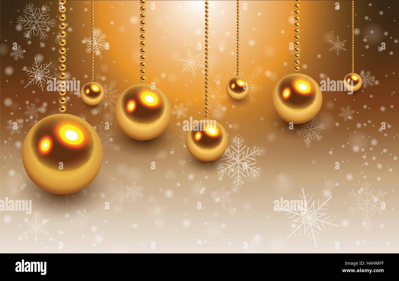 Christmas background with glossy gold balls and snowflakes, vector ...