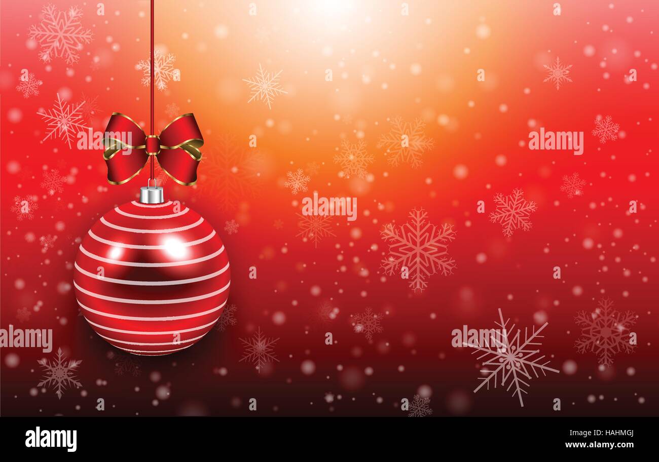 Christmas background red with glossy balls and snowflakes, vector ...