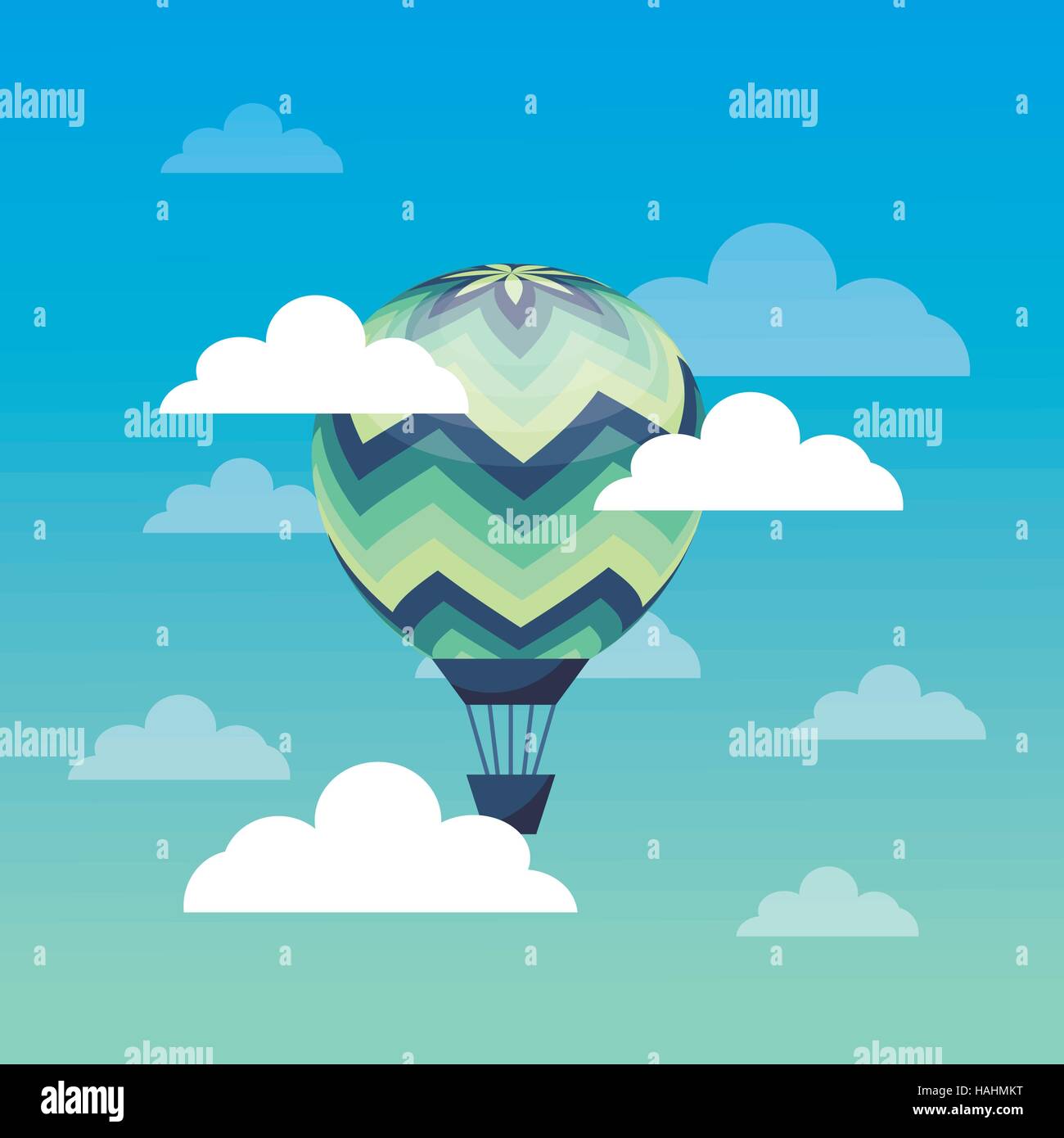 hot air balloon flying on the sky. colorful design. vector illustration Stock Vector