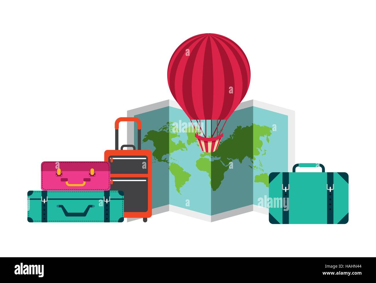air balloon and travel suitcases over white background. colorful design. vector illustration Stock Vector