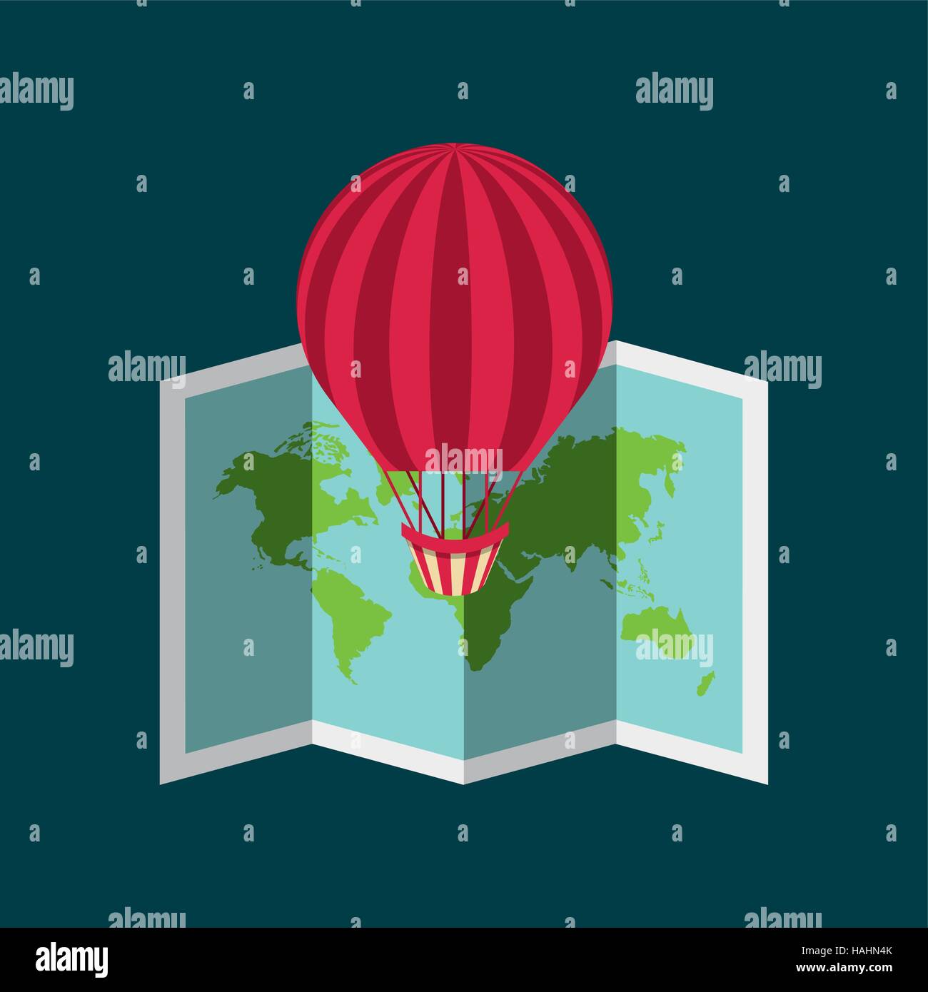 air balloon and world map icon. colorful design. vector illustration Stock Vector