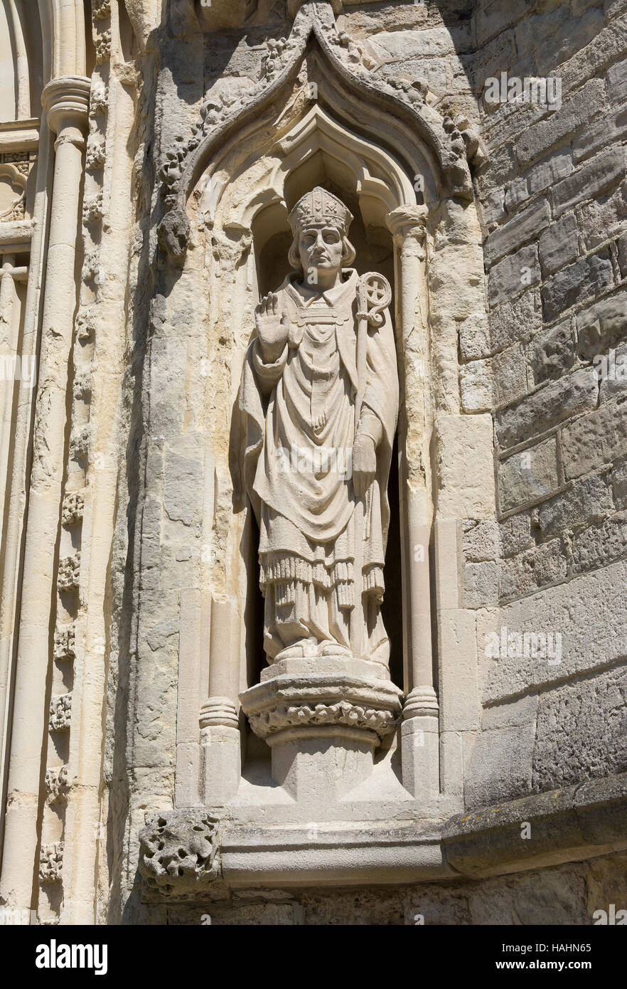 Statue above the entrance to Newport Minster on the Isle of Wight, England, UK Stock Photo