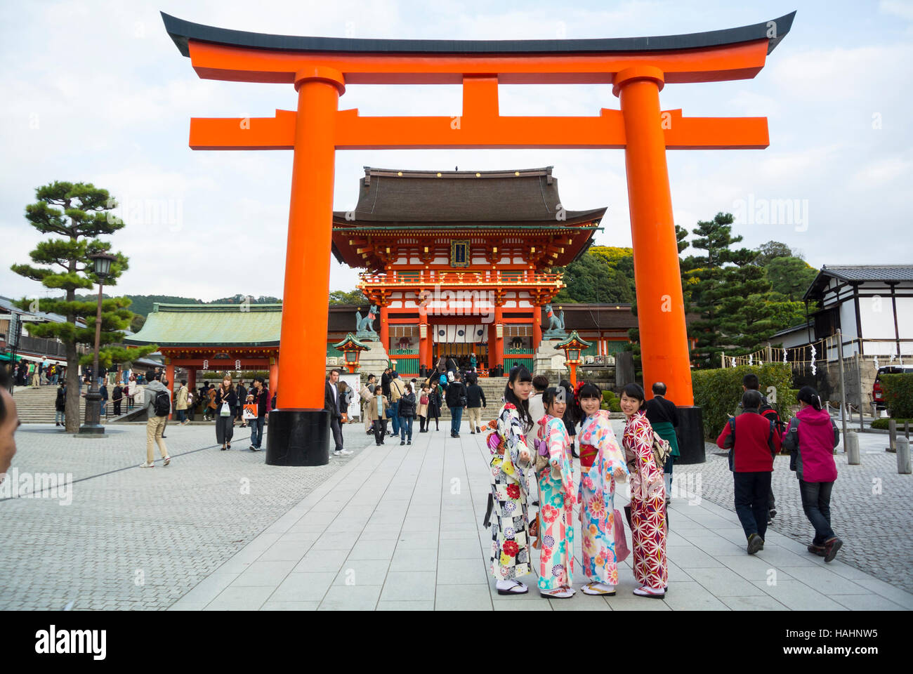Japanese girls at Fushimi inari shrine Kyoto Japan Stock Photo