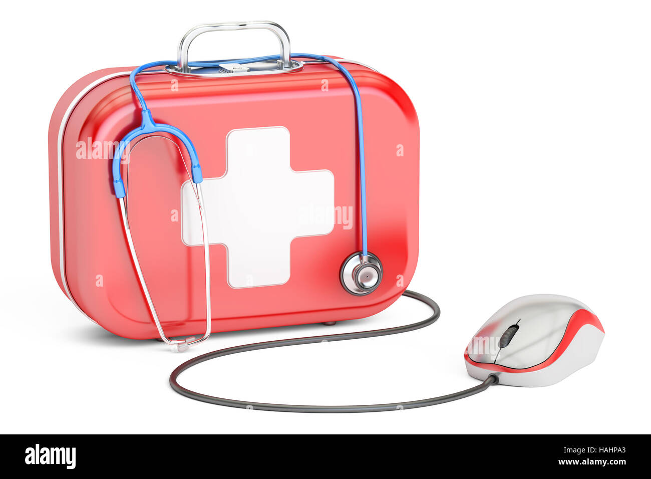First Aid Kit and computer mouse. First Aid online concept , 3D
