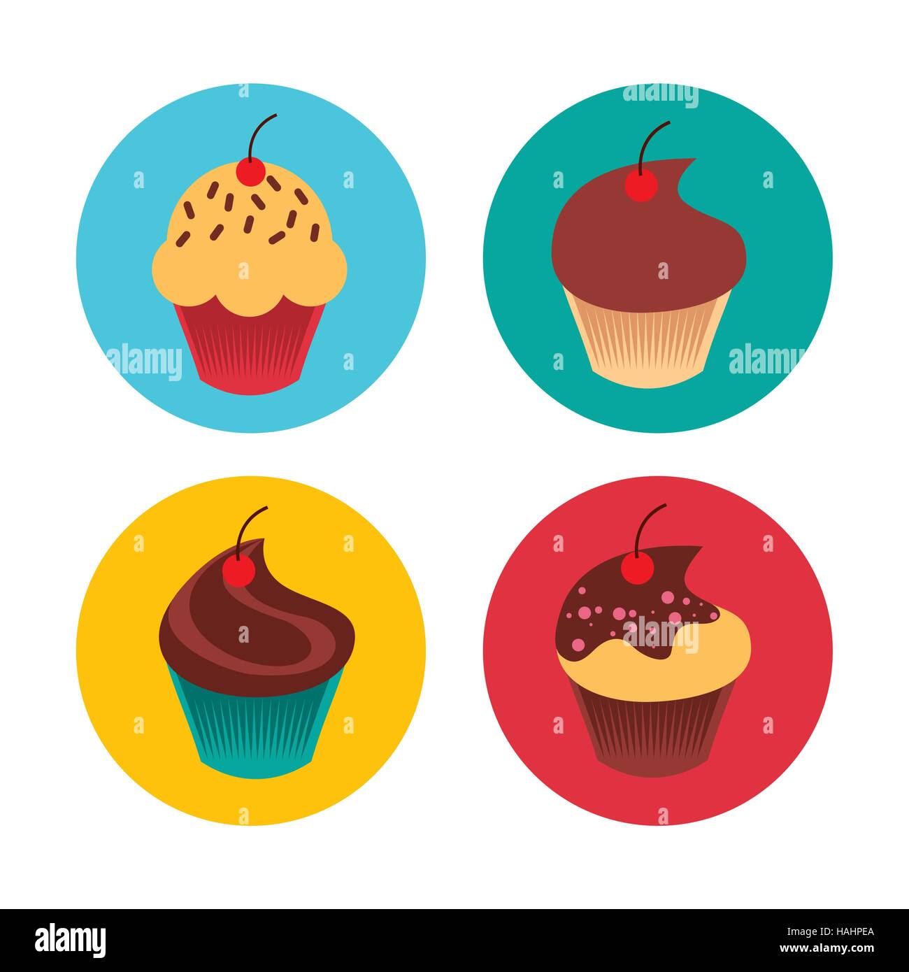 sweet cupcakes in colorful circles over white background. vector ...
