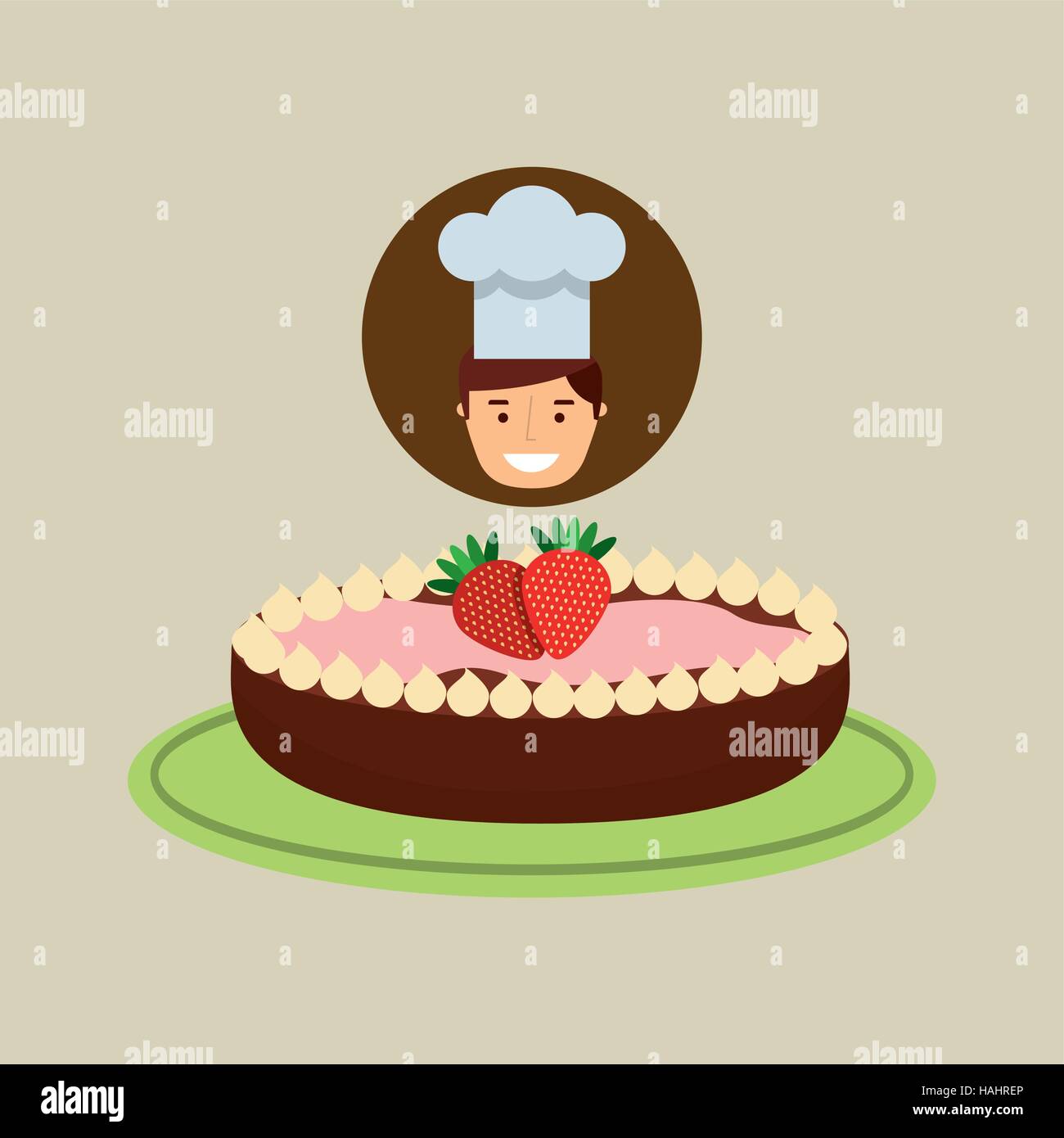 Cartoon Chef Dessert Cake Chocolate With Strawberry Vector Stock Vector Image Art Alamy