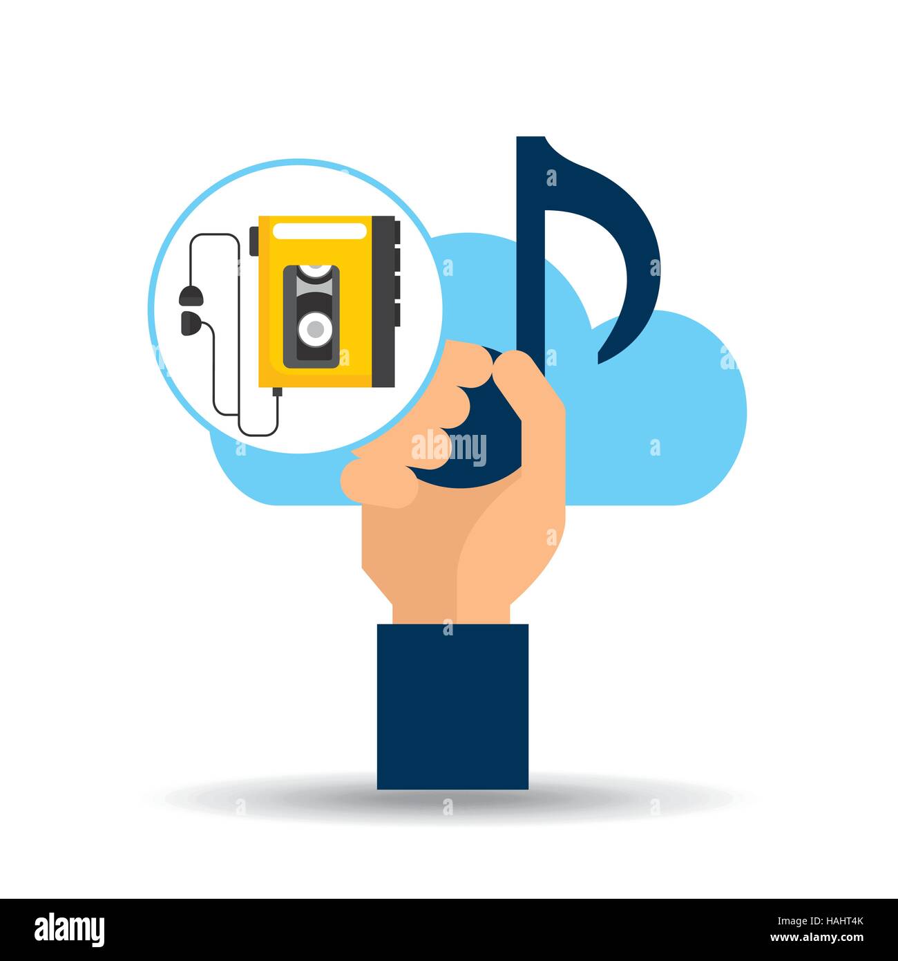 hand hold note music cloud and music player retro vector illustration ...