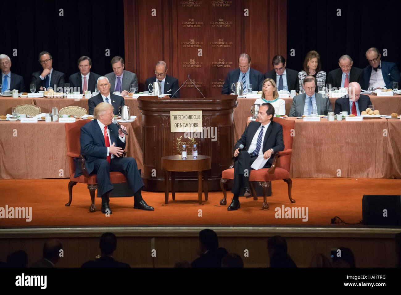 Donald Trump speaks to the Economic Club of New York. Stock Photo