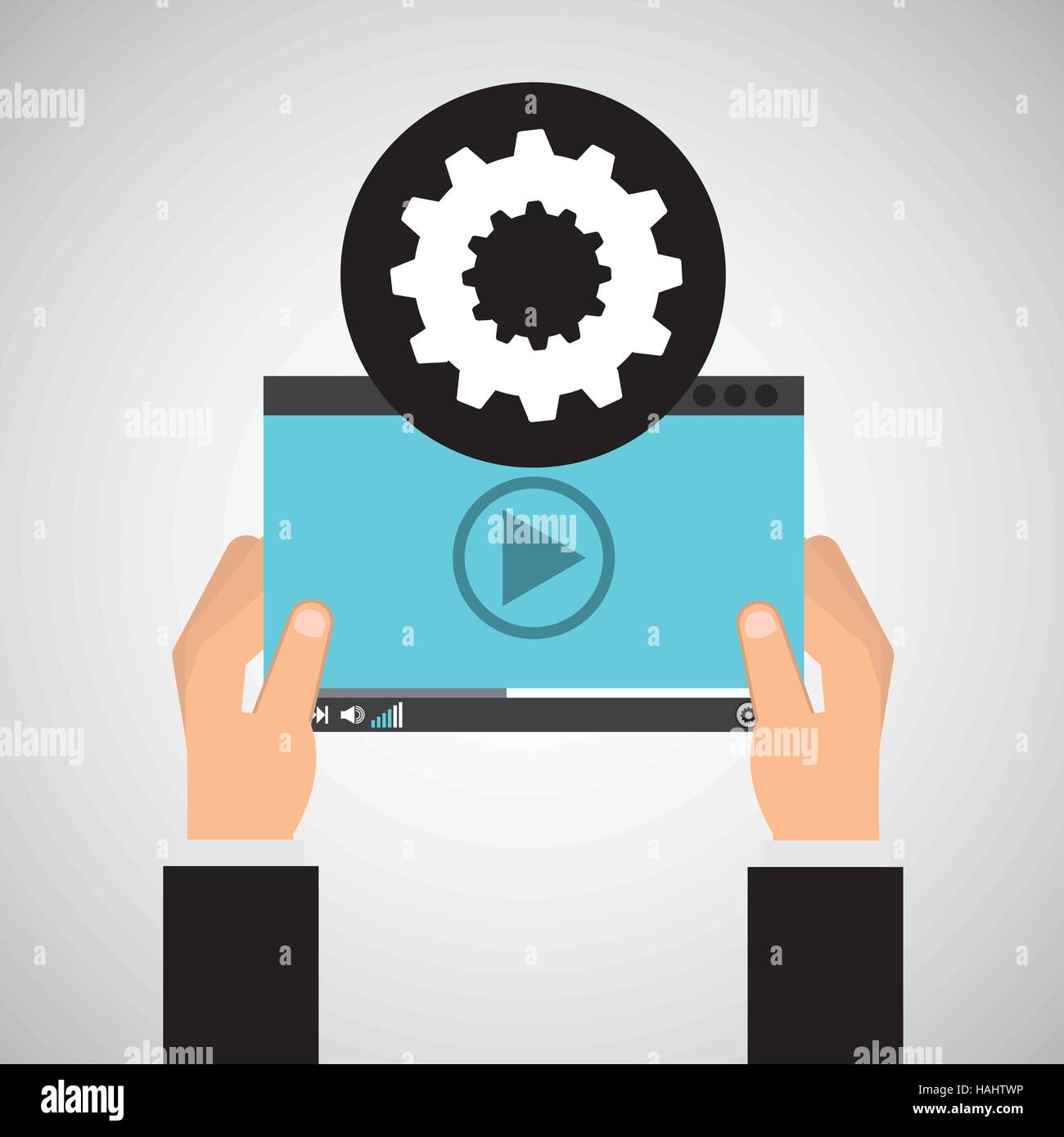 hand holds digital gear player vector illustration eps 10 Stock Vector