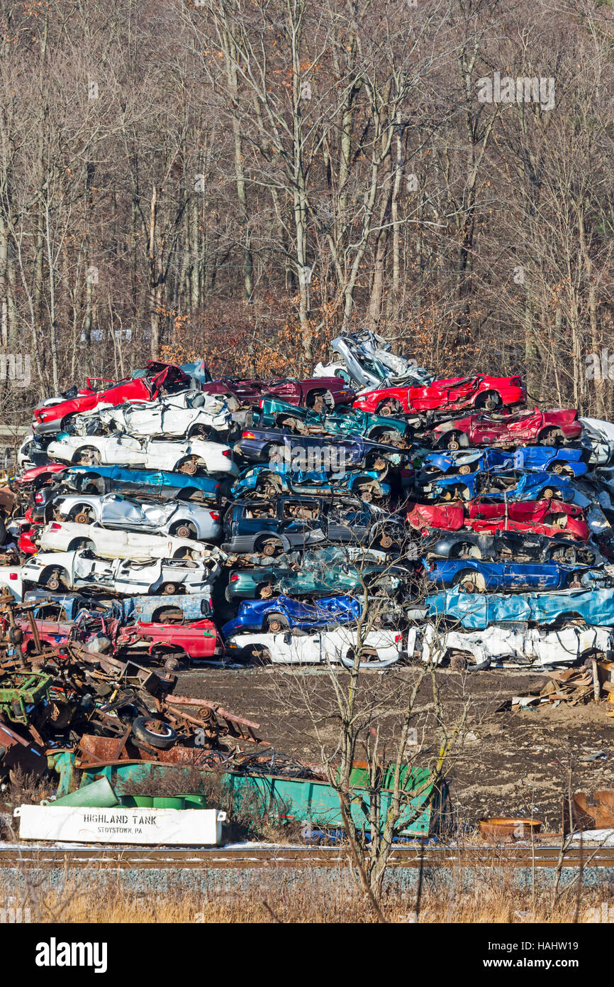 Stoystown, Pennsylvania - Junked cars at an auto salvage yard. Stock Photo