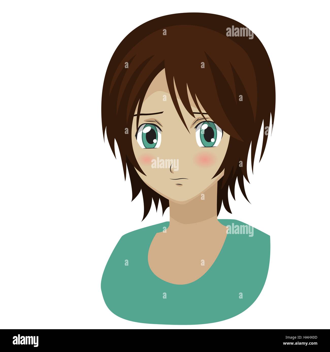 Cute cartoon anime shy girl Stock Vector