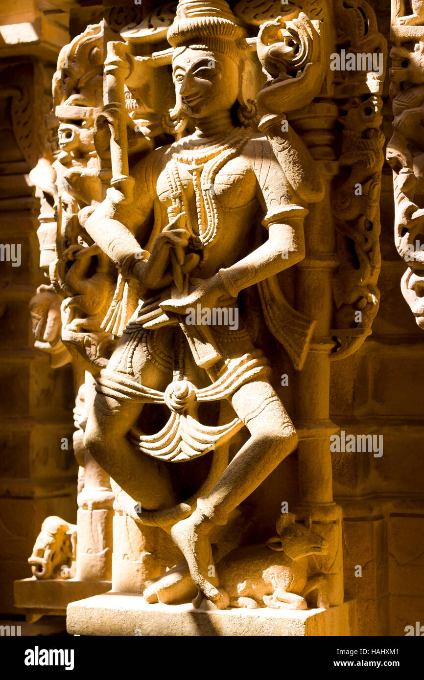 Magic atmosphere in Jain temple. Jaisalmer, Rajasthan. India Stock Photo