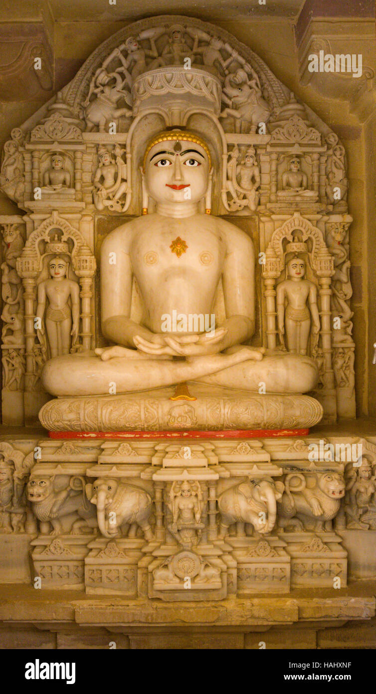 Magic atmosphere in Jain temple. Jaisalmer, Rajasthan. India Stock Photo