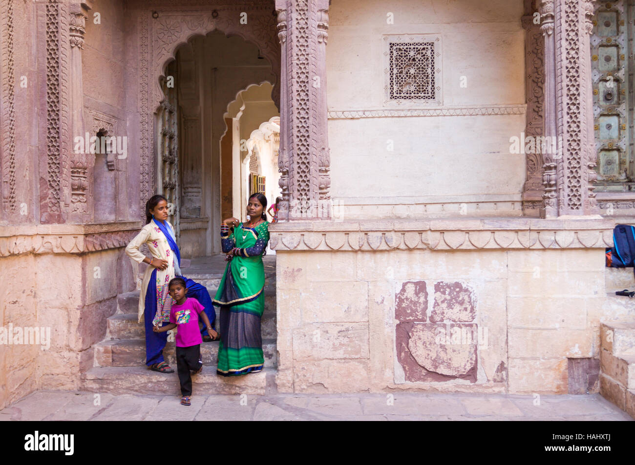 Women in classical indian dress in the Mehrangarh Fort. Jodhpur ...