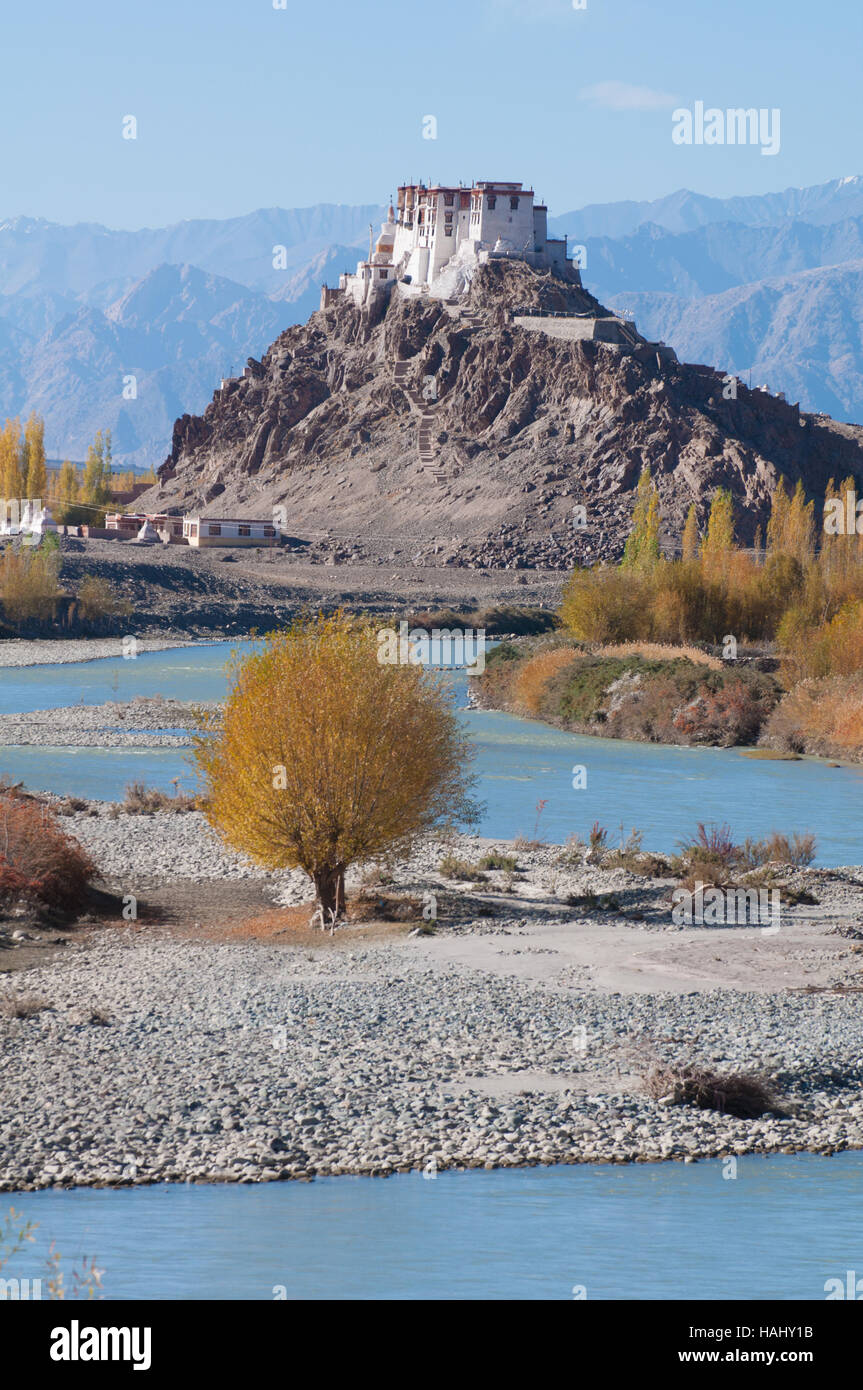 The Buddhist monastery of Stakna above Indus river in the Indian ...
