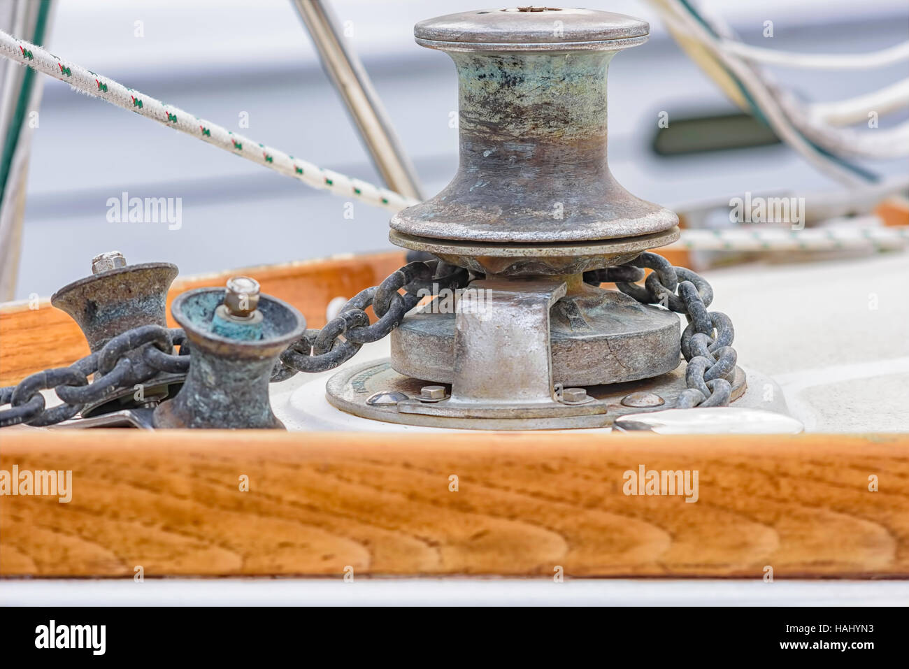 Anchor rigging for sailboat Stock Photo Alamy