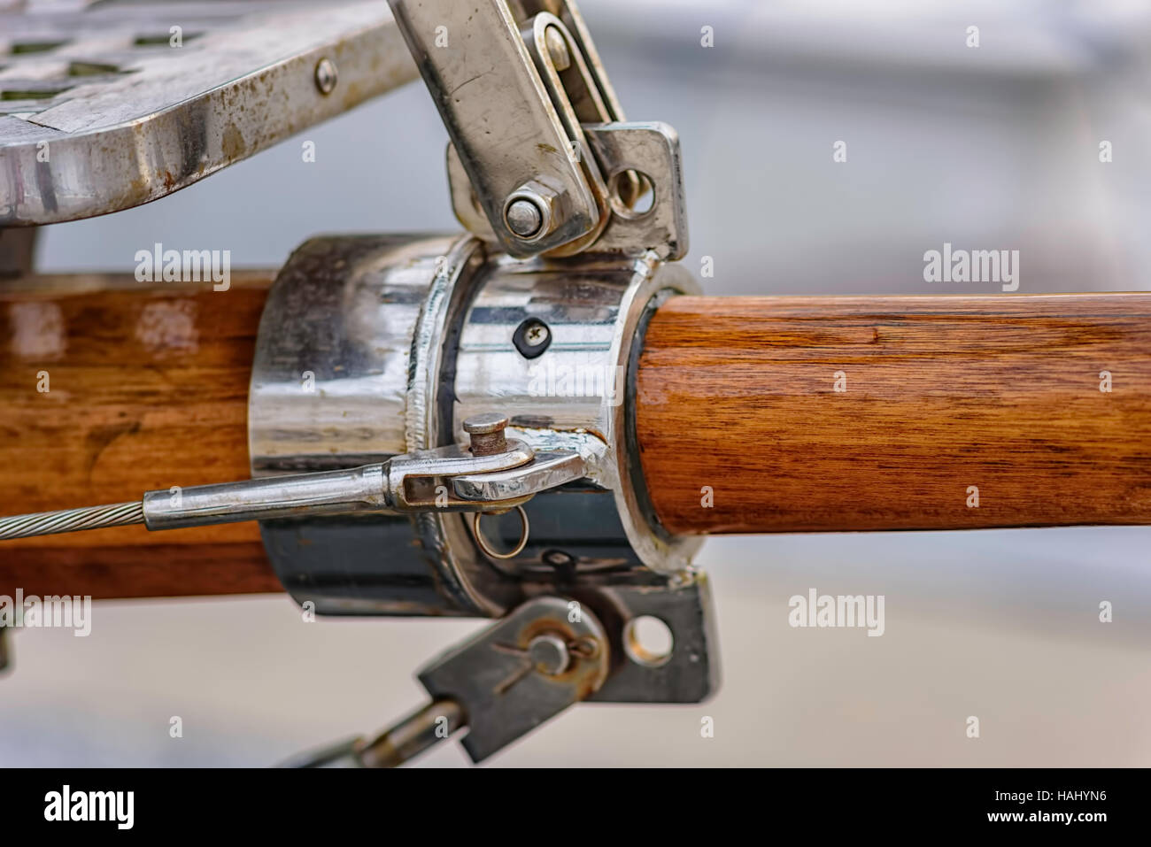 Jib boom on front of sailboat Stock Photo Alamy