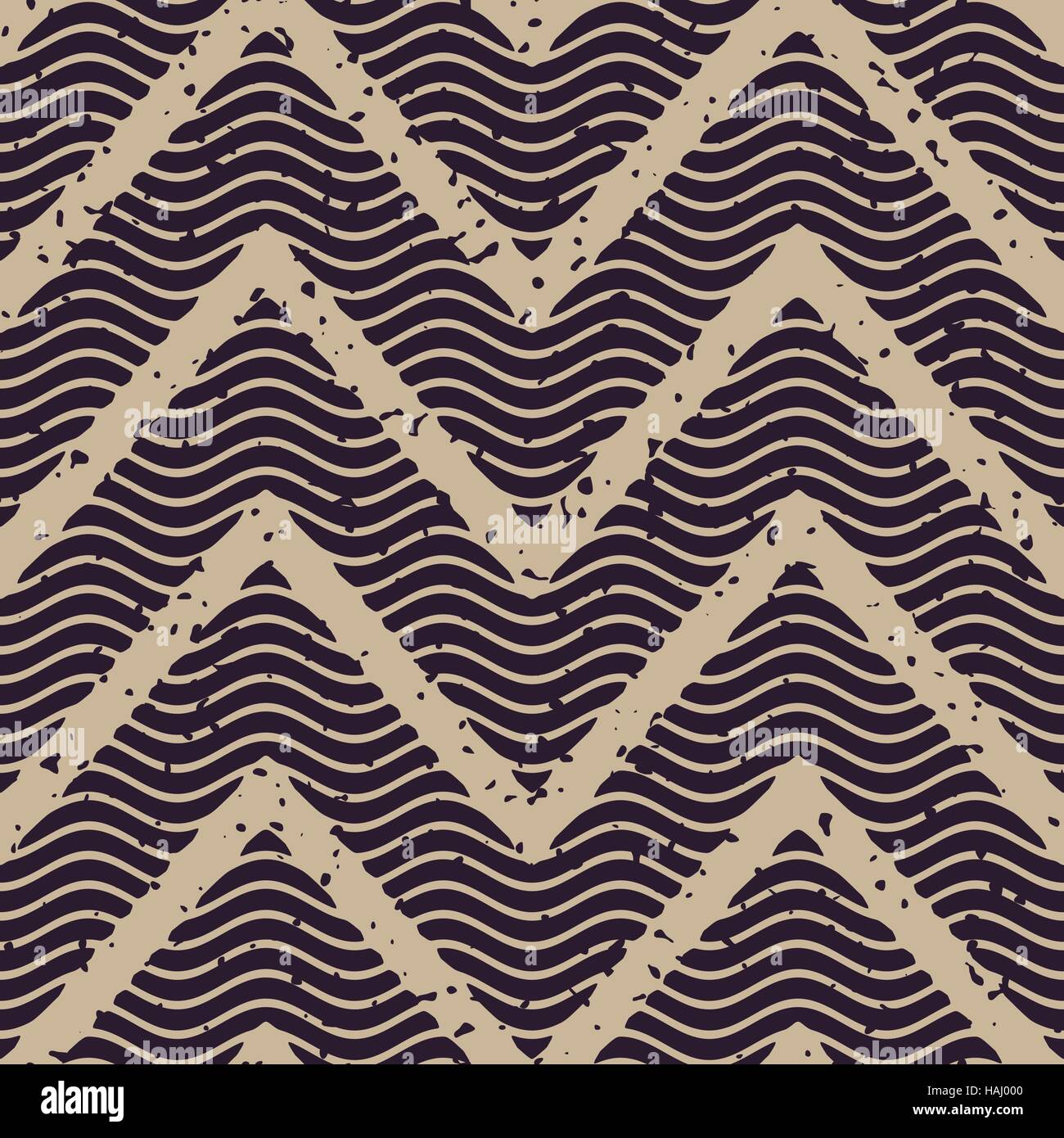 Vector Seamless Navy Grey Color Hand Drawn Engraving Wavy Lines Retro