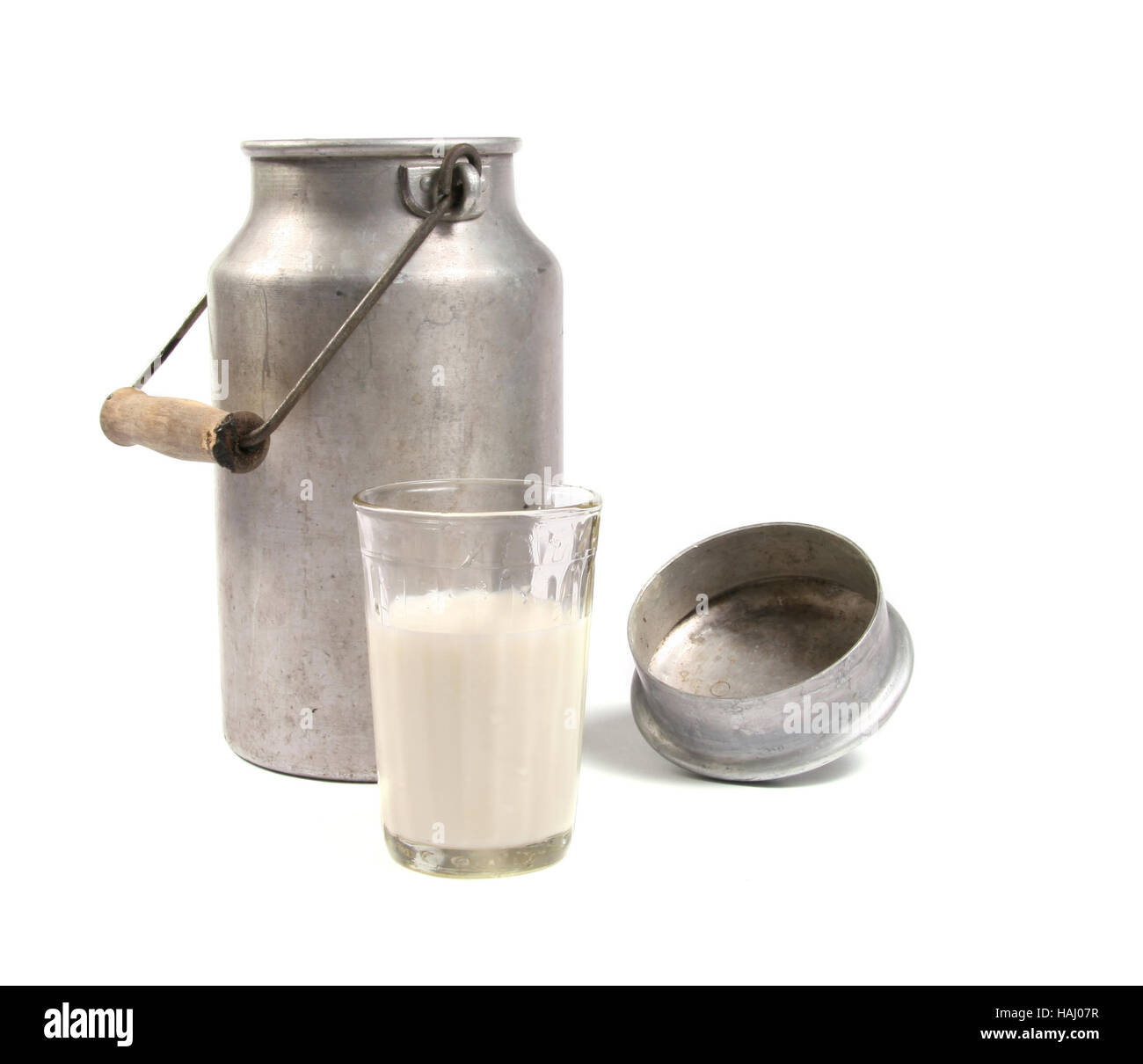 Aluminum can and glass of milk Stock Photo