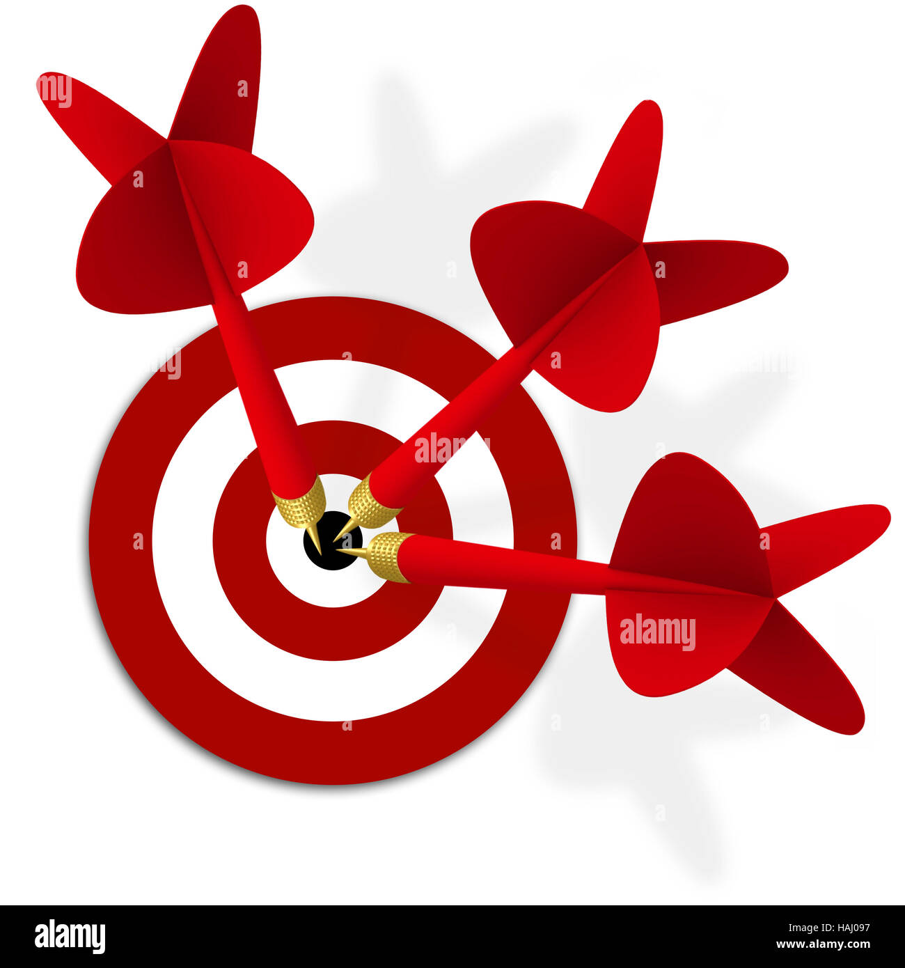 Target with three red darts in center Stock Photo