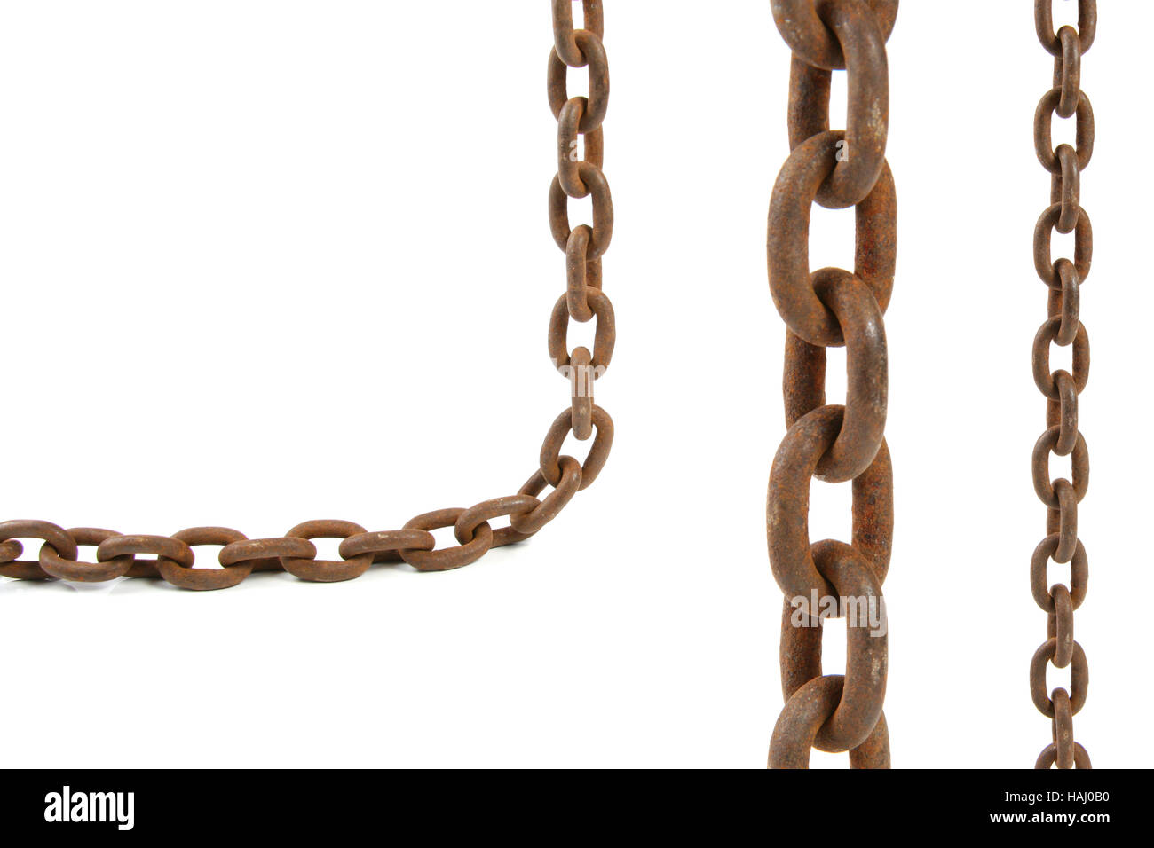 Rusty chain elements isolated on white background Stock Photo