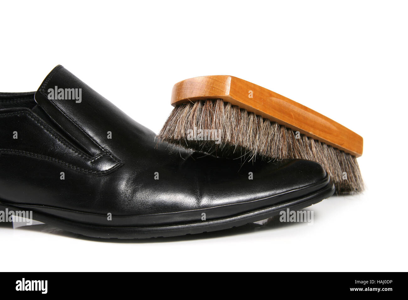 black leather shoe and brush Stock Photo