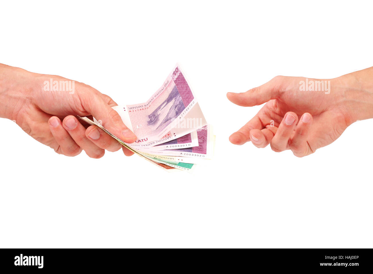 Hand give money to another Stock Photo