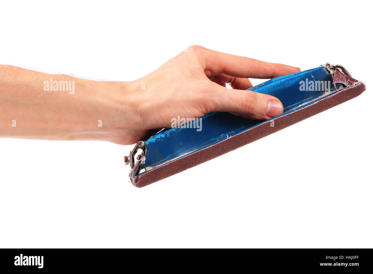hand with sandpaper Stock Photo Alamy