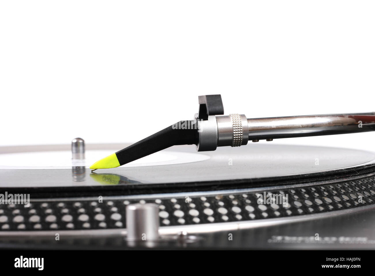 dj turntable needle and the vinyl record Stock Photo