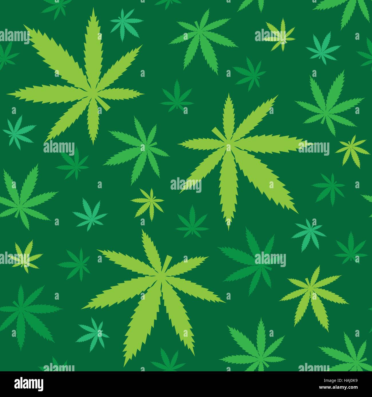 Green marijuana leaves seamless background pattern Stock Vector