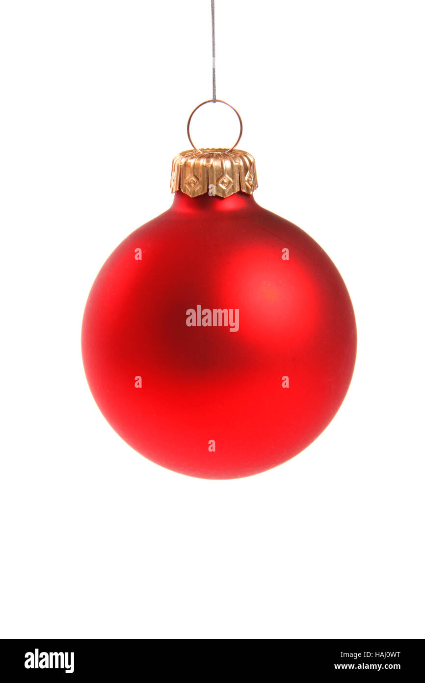 Red christmas ball hanging on white background Stock Photo - Alamy