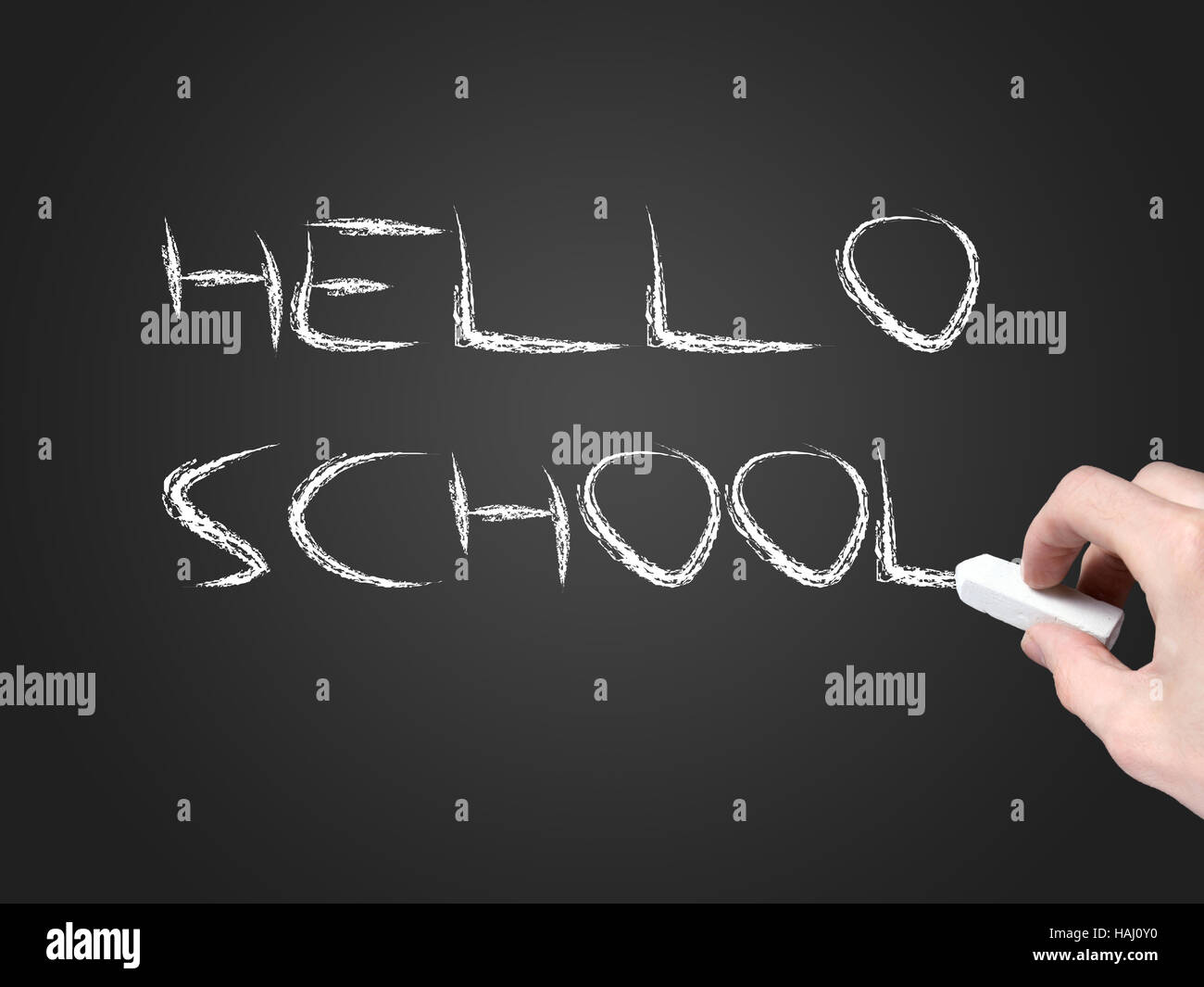 Hello school text on chalkboard Stock Photo