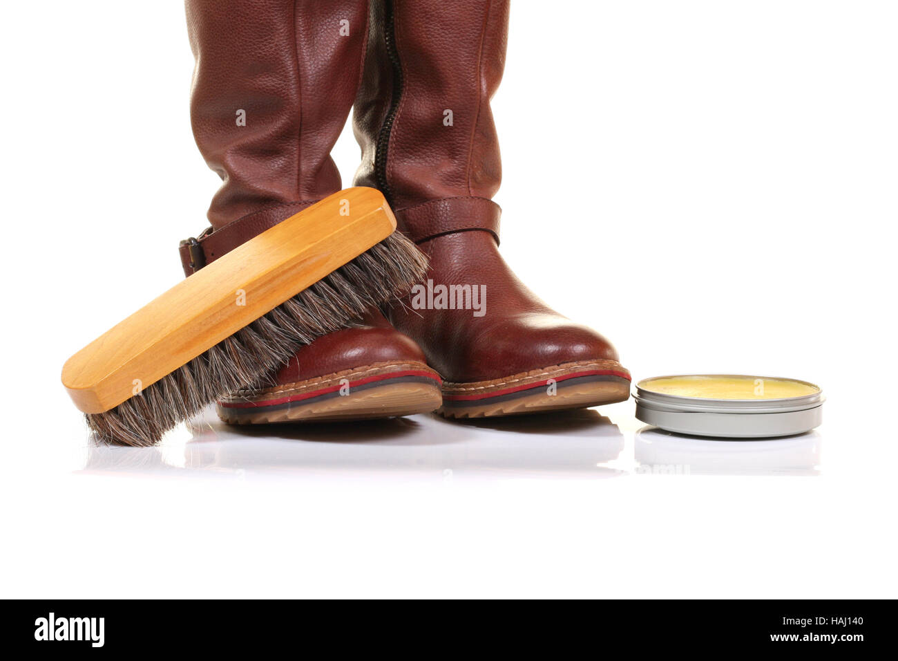 boot waxing isolated on white background Stock Photo