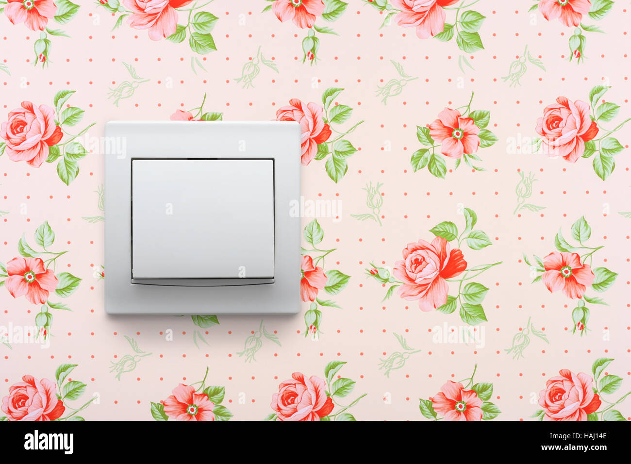 light switch on retro floral wallpaper Stock Photo