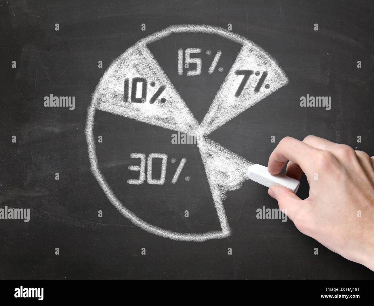 drawing pie chart on blackboard Stock Photo Alamy