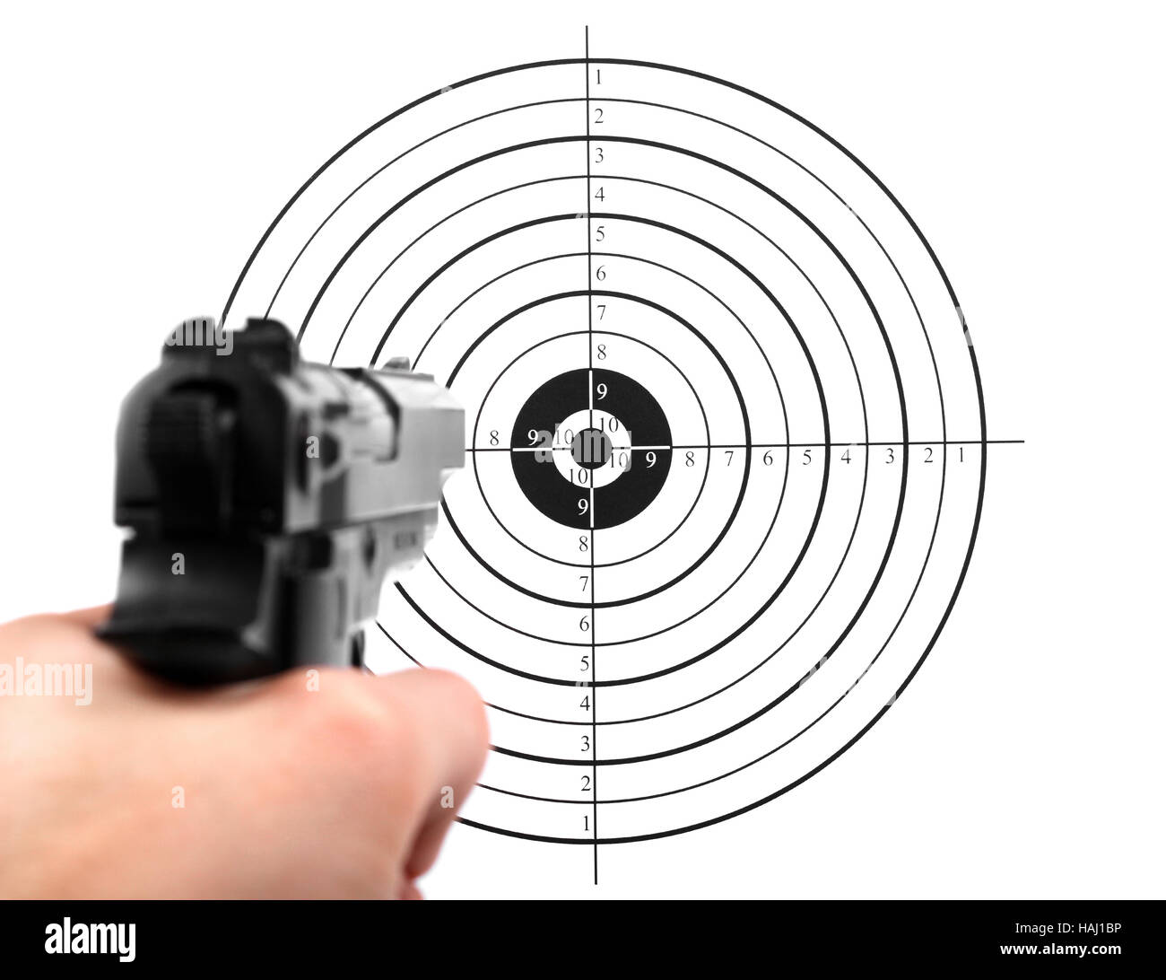 hand with gun shooting target Stock Photo Alamy