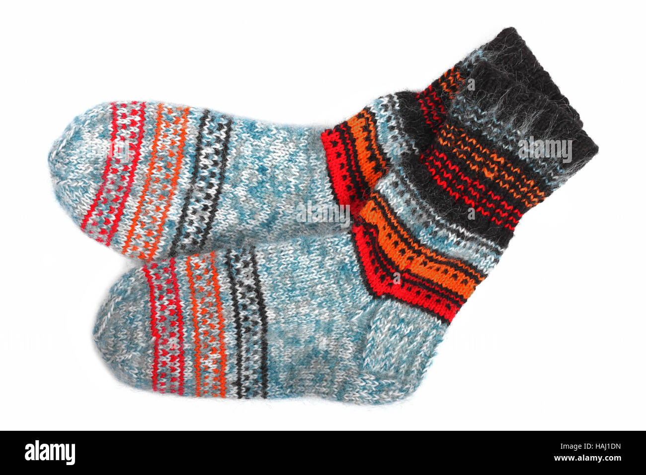 colorful wool socks isolated on white Stock Photo