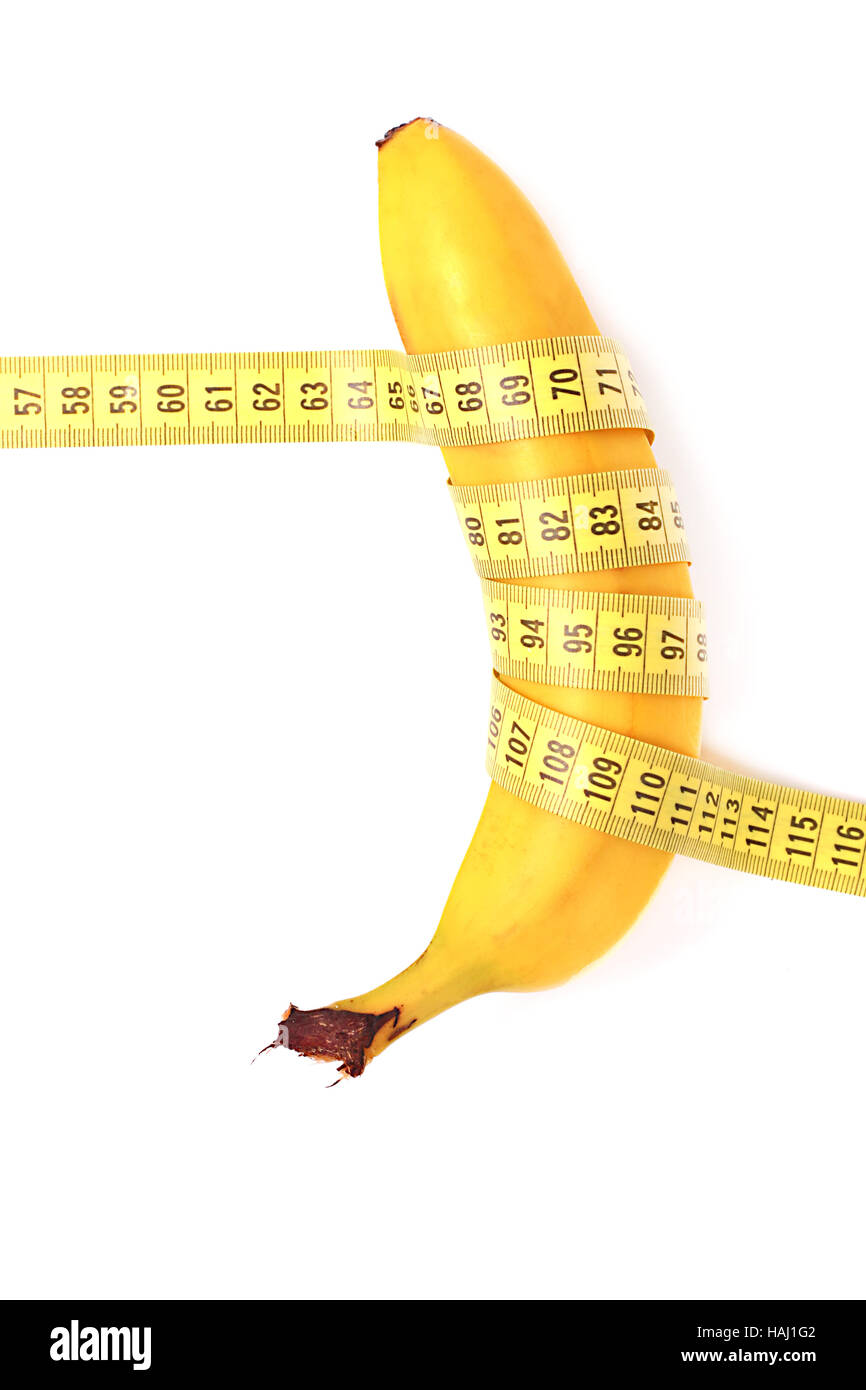 diet concept. banana with measuring tape Stock Photo